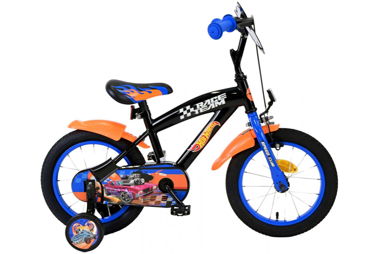 Volare Hot Wheels Kinderfahrrad für Jungen - 14 Zoll in Schwarz, Orange und Blau