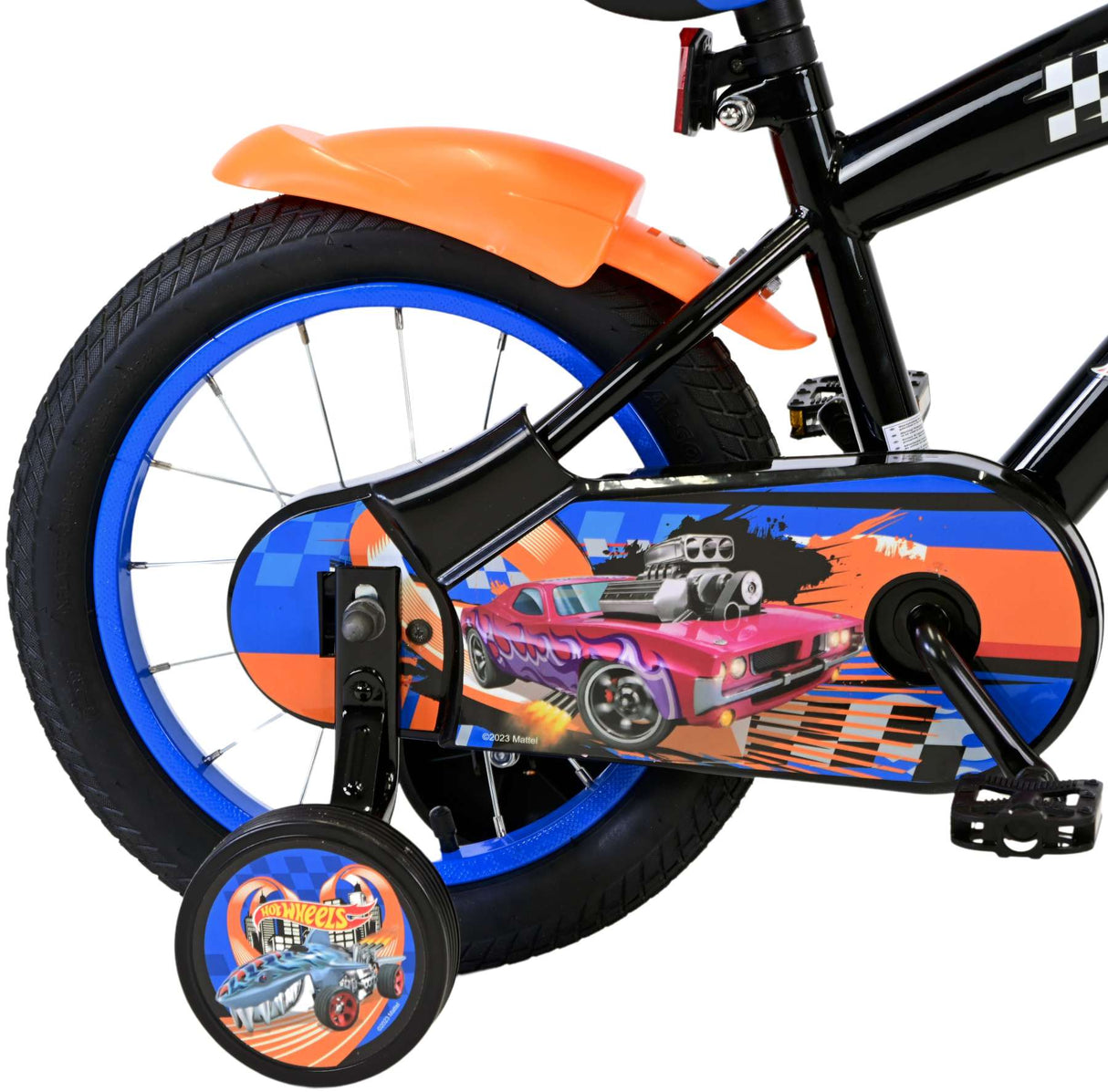 Volare Hot Wheels 14 Zoll Kinderfahrrad für Jungen - in Schwarz, Orange und Blau