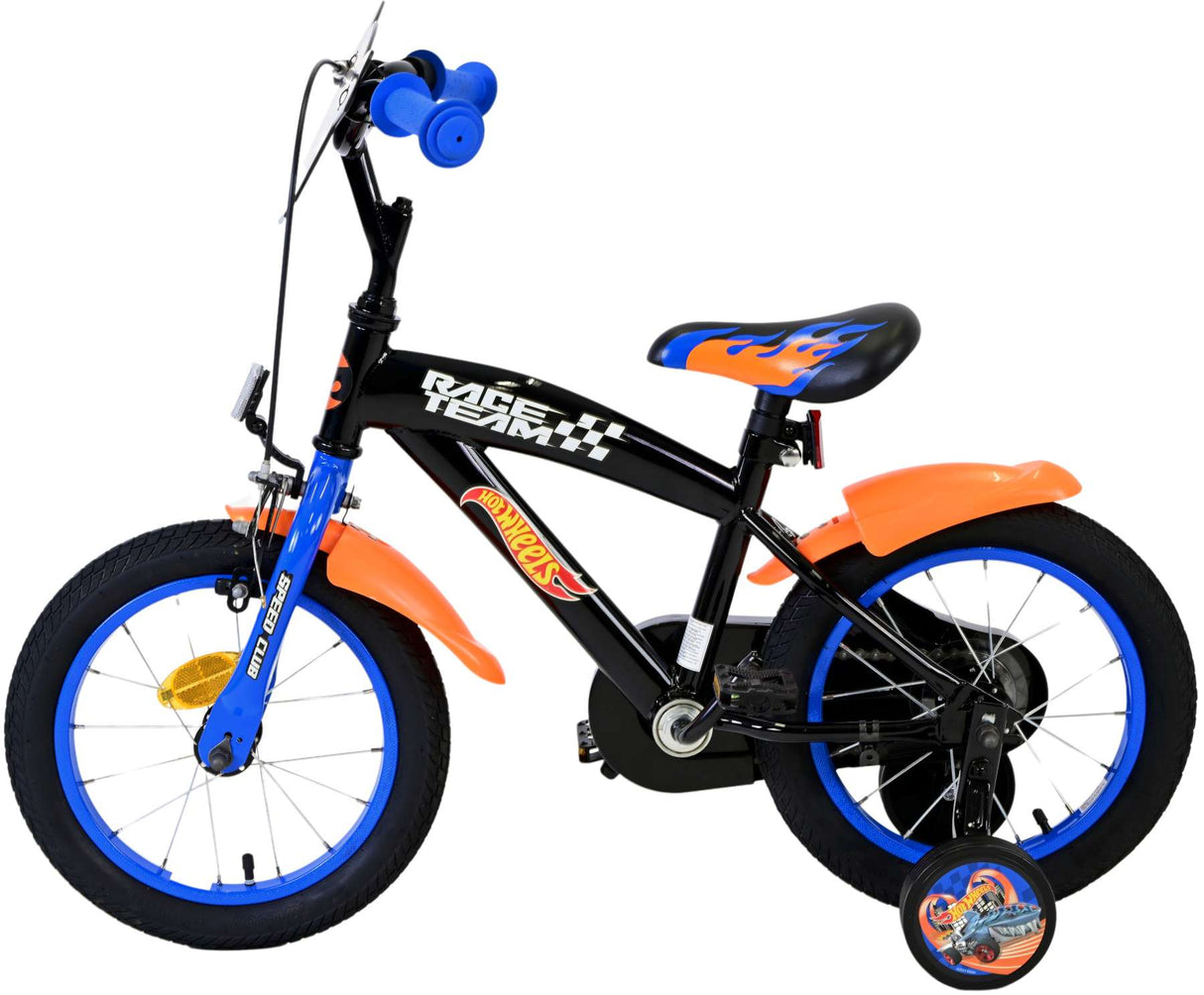 Volare Hot Wheels 14 Zoll Kinderfahrrad für Jungen - in Schwarz, Orange und Blau