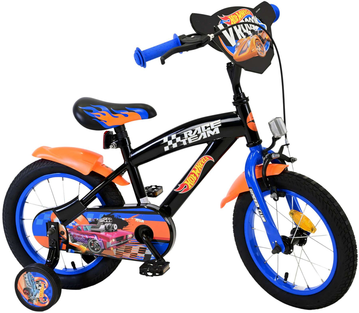 Volare Hot Wheels Kinderfahrrad für Jungen - 14 Zoll in Schwarz, Orange und Blau