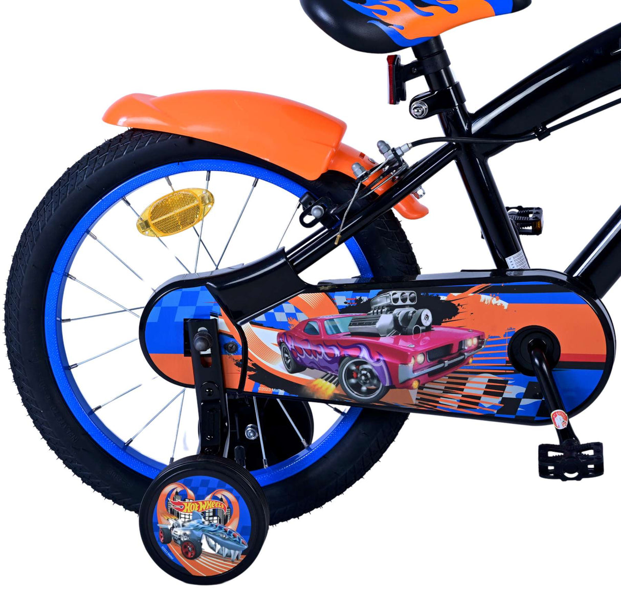 Volare Hot Wheels Kinderfahrrad für Jungen - 16 Zoll in Schwarz, Orange und Blau mit Zweihandbremsen