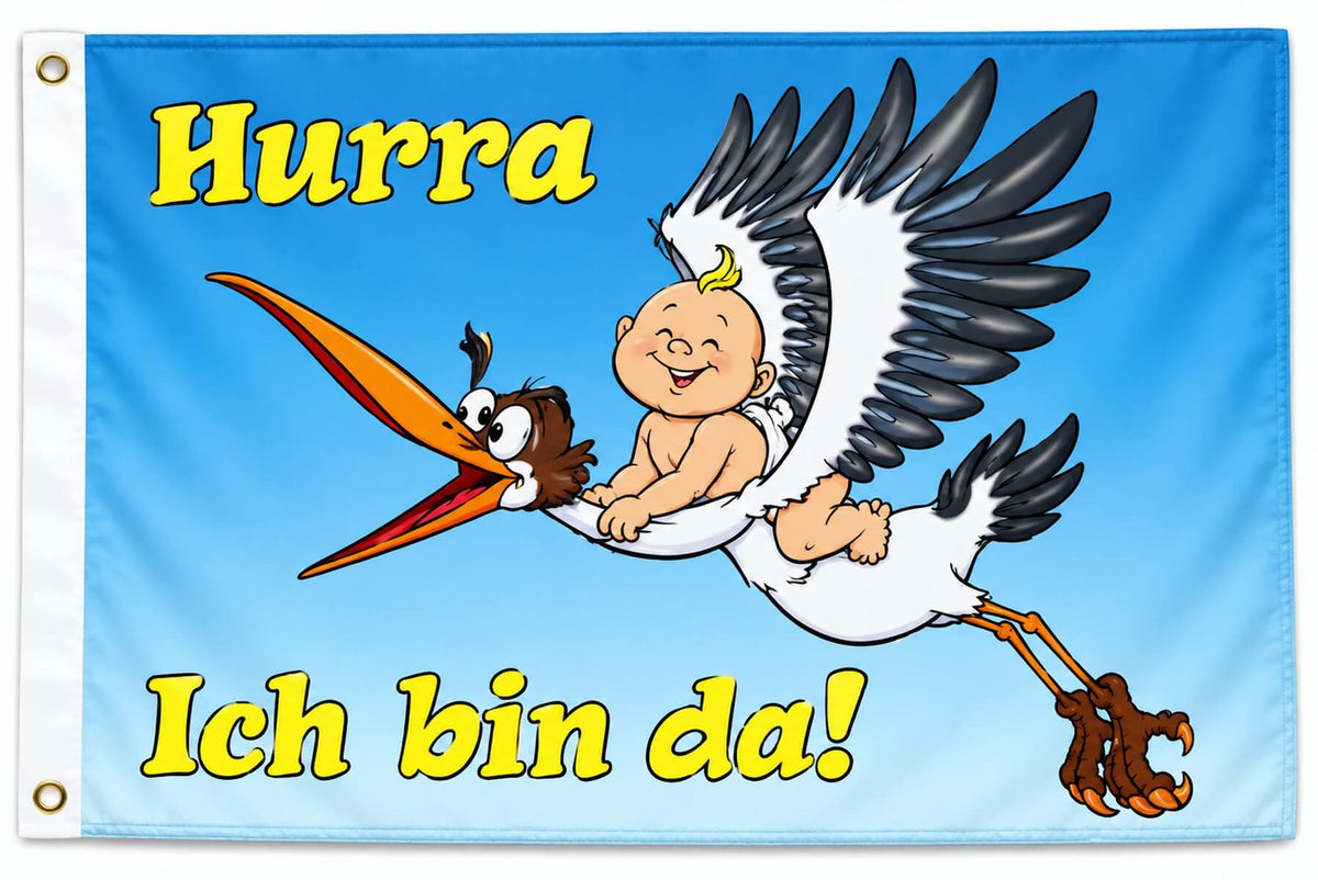Flagge Geburt Hurra Ich bin da 90x150 cm mit 2 Ösen