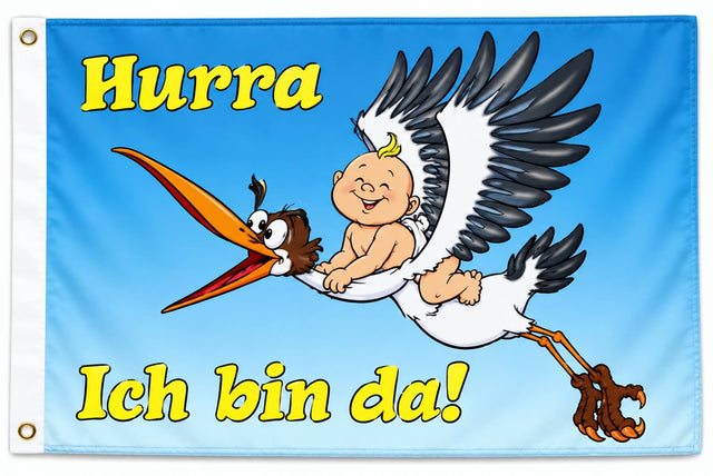 Flagge Geburt Hurra Ich bin da 90x150 cm mit 2 Ösen