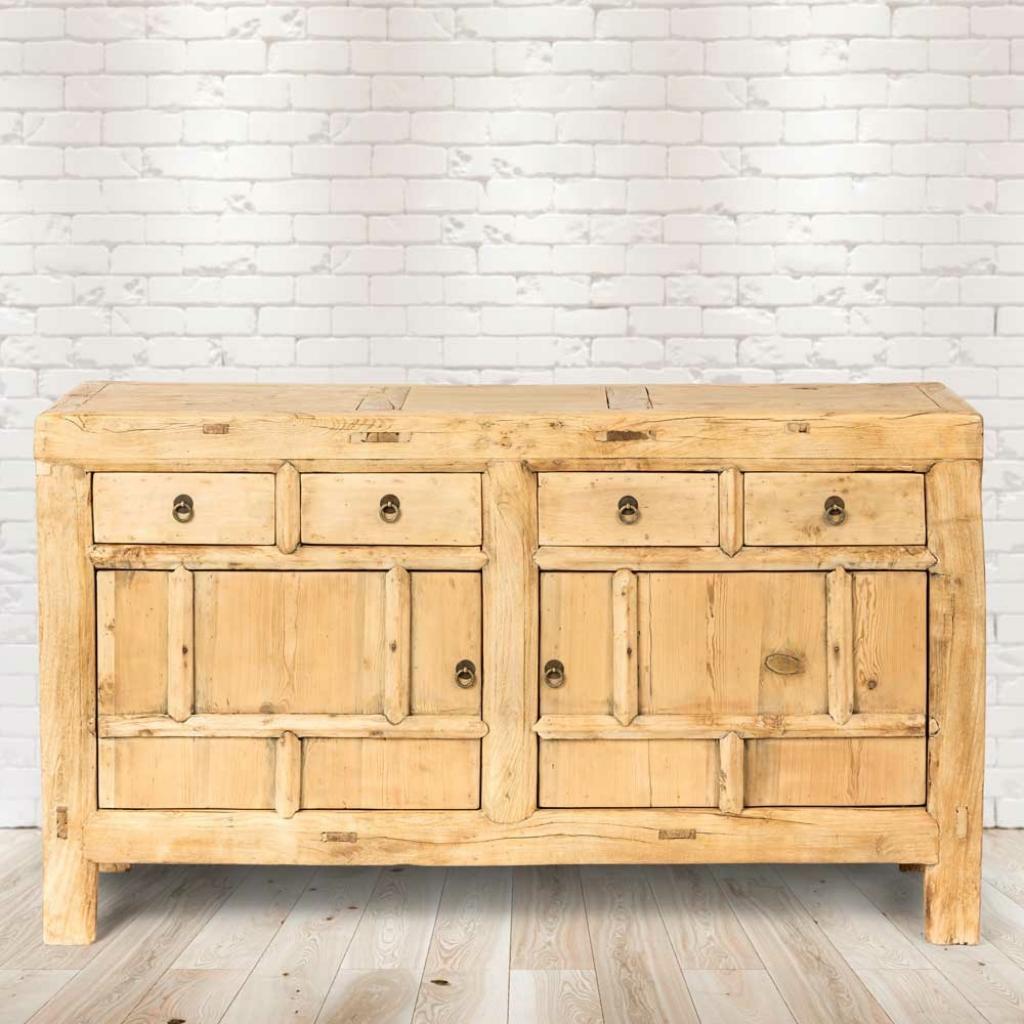 PureHaven Kommode 156x40x81 cm im Vintage Style massive Kommode aus Kiefer-Altholz handgefertigt stilvolles Design standsicher und stabil