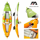 Aqua Marina Kajak 312x83 cm für 1 Person mit Luftsitz verstellbarer Lehne Transporttasche Reparaturset und Handpumpe strapazierfähig Grün-Weiß-Orange