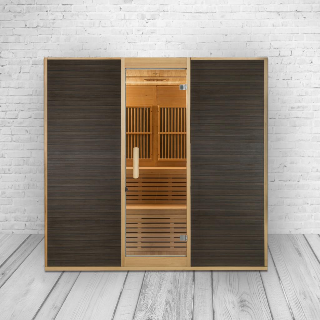 PureHaven Infrarotsauna 160x210x200 cm für 6 Personen Saunaofen aus kanadisches Hemlock-Tannenholz Thermometer Schöpfkelle Saunasteine