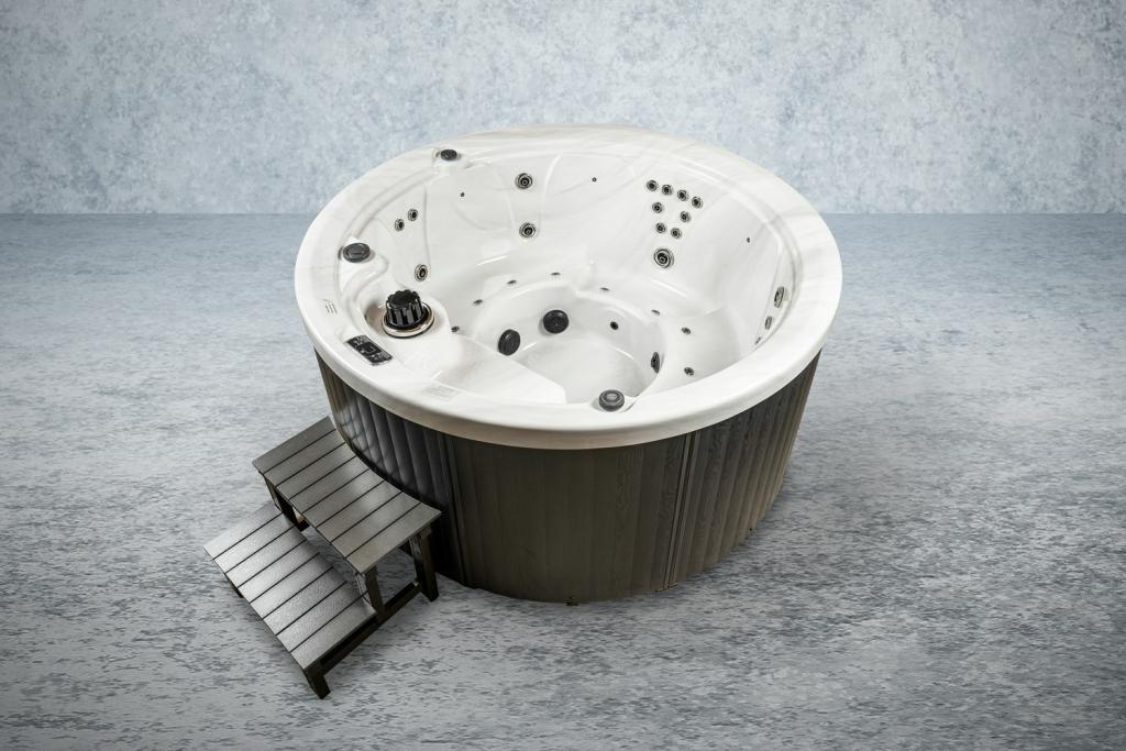 PureHaven American Outdoor-Whirlpool 208x208 cm für 4 Personen mit 33 Massagedüsen Gecko Computersystem Heizung LEDs Farbe Sterling Silber/Grau