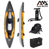Aqua Marina Kajak 390x90 cm für 2 Personen mit Luftsitz verstellbarer Lehne Transporttasche Reparaturset Handpumpe strapazierfähig Orange/Anthrazit