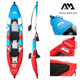 Aqua Marina Kajak 412x83 cm für 2 Personen mit Luftsitz verstellbarer Lehne Transporttasche Reparaturset und Handpumpe strapazierfähig Blau/Weiß/Rot