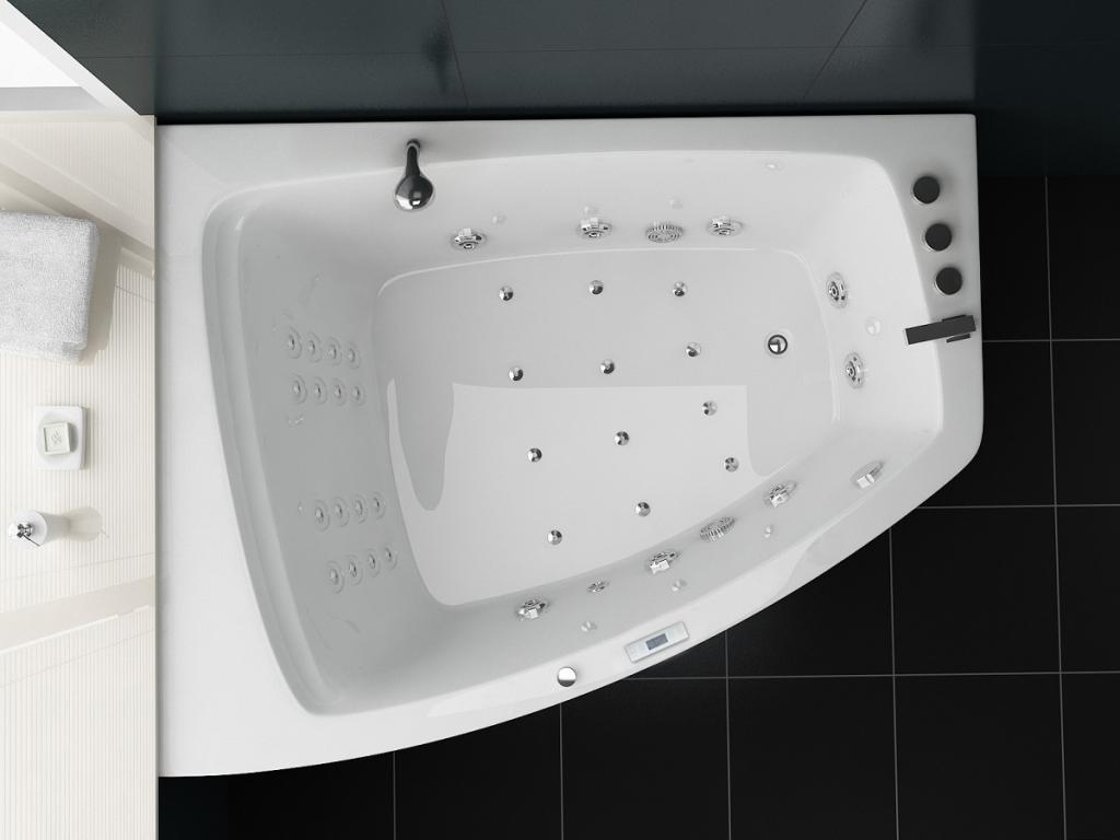 PureHaven Whirlpool 180x140 cm Reinigungsprogramm & Lichttherapie modernes Design Wasserfall 12 Hydrojets Bluetooth-fähiges Soundsystem