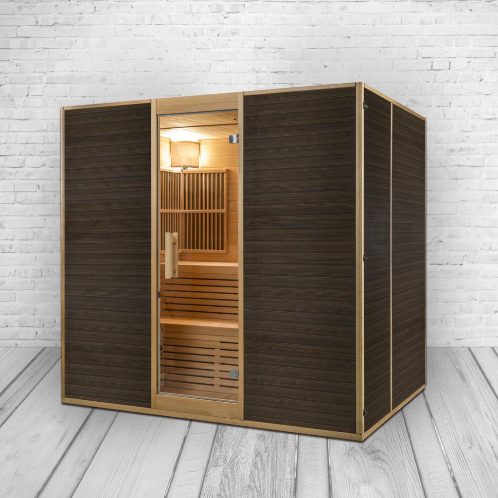 PureHaven Infrarotsauna 160x210x200 cm für 6 Personen Saunaofen aus kanadisches Hemlock-Tannenholz Thermometer Schöpfkelle Saunasteine