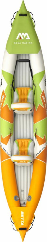 Aqua Marina Kajak 412x83 cm für 2 Personen mit Luftsitz verstellbarer Lehne Transporttasche Reparaturset Handpumpe strapazierfähig Grün/Weiß/Orange