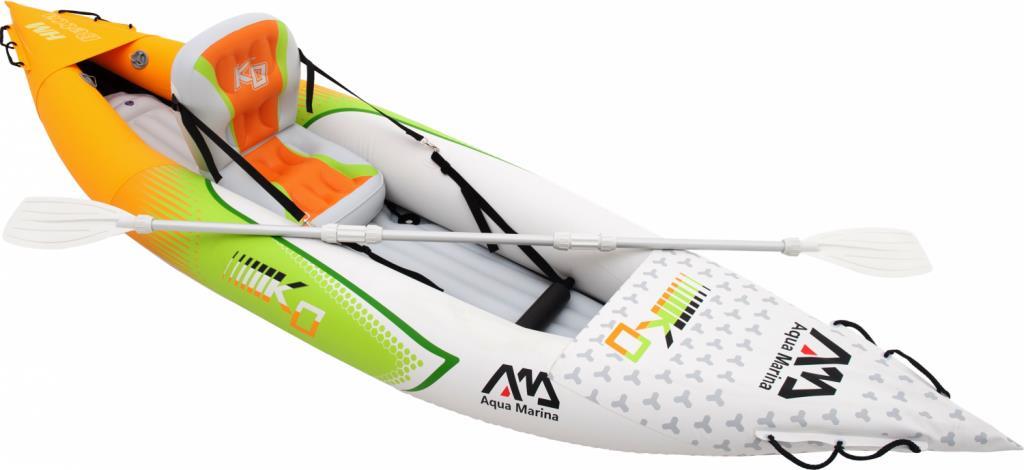 Aqua Marina Kajak 312x83 cm für 1 Person mit Luftsitz verstellbarer Lehne Transporttasche Reparaturset und Handpumpe strapazierfähig Grün-Weiß-Orange