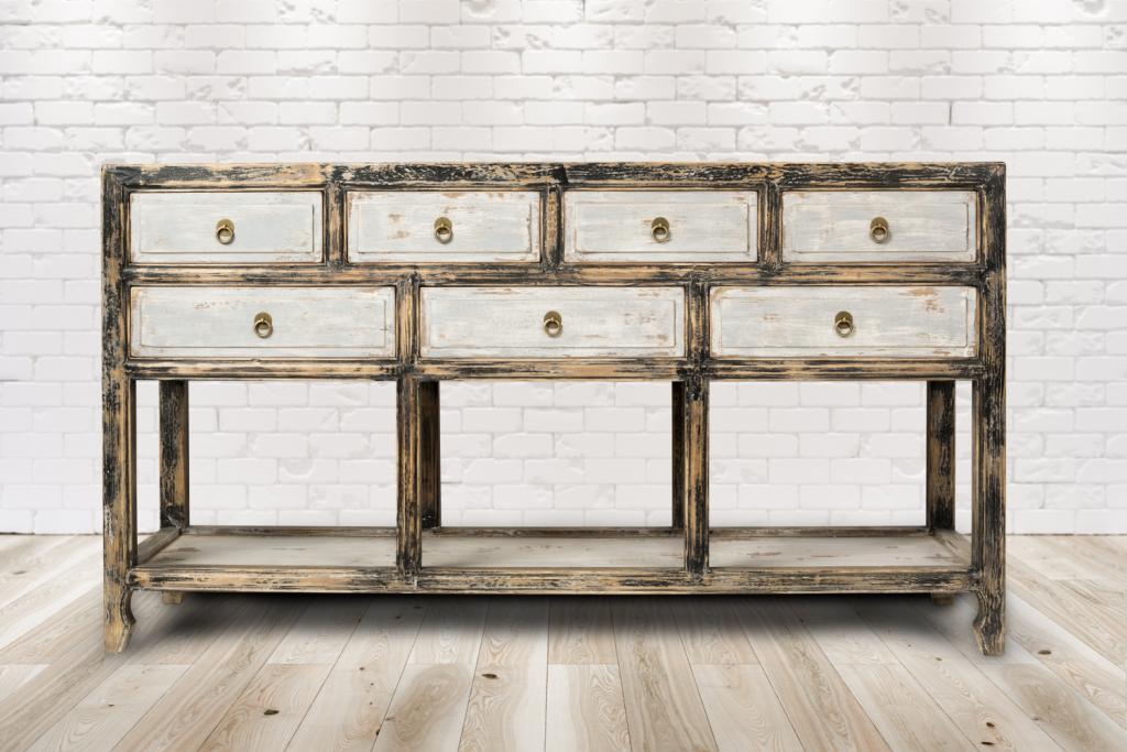 PureHaven Sideboard 154x42x85 cm Vintage Style Unikat aus Vollholz handgefertigt stilvolles Design standsicher und stabil