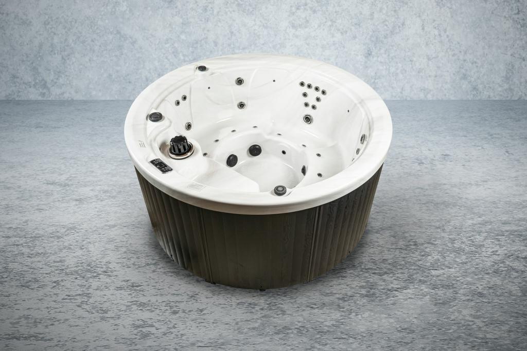 PureHaven American Outdoor-Whirlpool 208x208 cm für 4 Personen mit 33 Massagedüsen Gecko Computersystem Heizung LEDs Farbe Sterling Silber/Grau