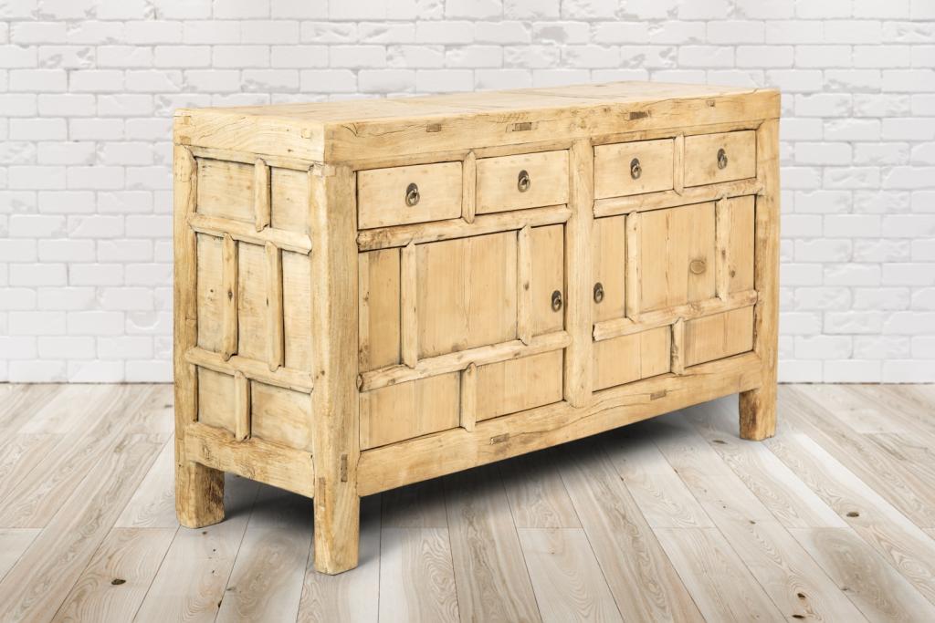 PureHaven Kommode 156x40x81 cm im Vintage Style massive Kommode aus Kiefer-Altholz handgefertigt stilvolles Design standsicher und stabil