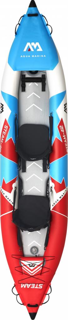 Aqua Marina Kajak 412x83 cm für 2 Personen mit Luftsitz verstellbarer Lehne Transporttasche Reparaturset und Handpumpe strapazierfähig Blau/Weiß/Rot
