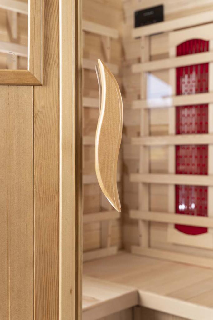 PureHaven Infrarotkabine 90x90x190 cm aus Pacific Coast Hemlock-Holz Bluetooth-Soundsystem Timer Lichttherapie in 4 Farben digitale Steuerung