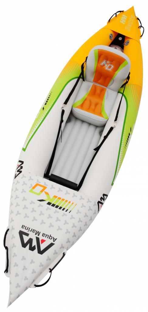 Aqua Marina Kajak 312x83 cm für 1 Person mit Luftsitz verstellbarer Lehne Transporttasche Reparaturset und Handpumpe strapazierfähig Grün-Weiß-Orange