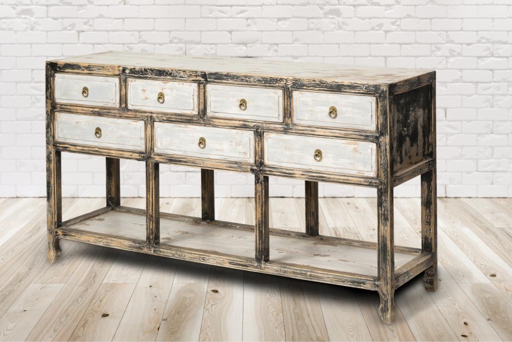 PureHaven Sideboard 154x42x85 cm Vintage Style Unikat aus Vollholz handgefertigt stilvolles Design standsicher und stabil