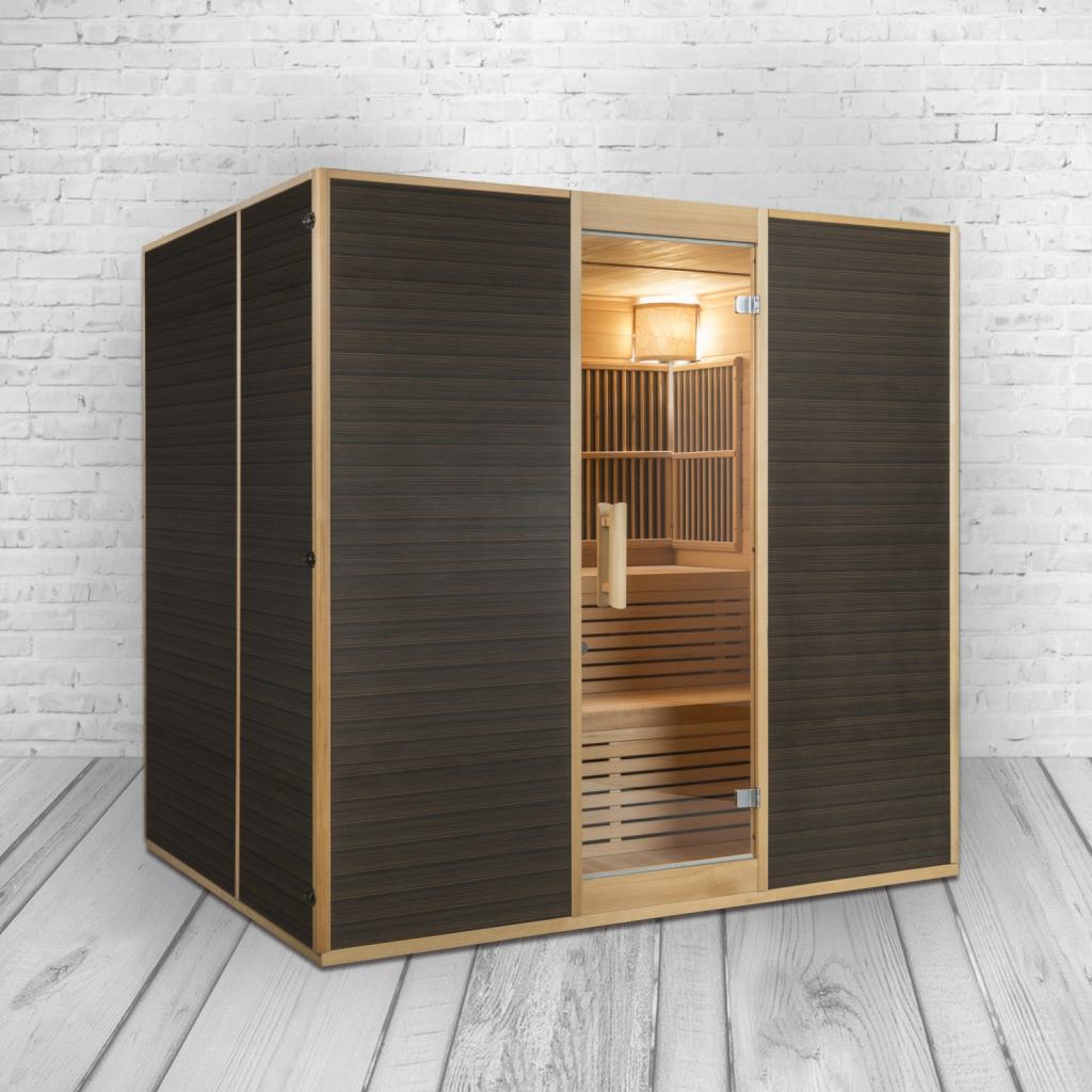 PureHaven Infrarotsauna 160x210x200 cm für 6 Personen Saunaofen aus kanadisches Hemlock-Tannenholz Thermometer Schöpfkelle Saunasteine
