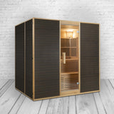PureHaven Infrarotsauna 160x210x200 cm für 6 Personen Saunaofen aus kanadisches Hemlock-Tannenholz Thermometer Schöpfkelle Saunasteine