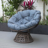 PureHaven Lounge Sessel 92x80x80,5 cm aus Rattan Rundkissen drehbar 360 Grad pflegeleicht elegantes Design verstellbare Kunststofffüßchen Braun/Blau