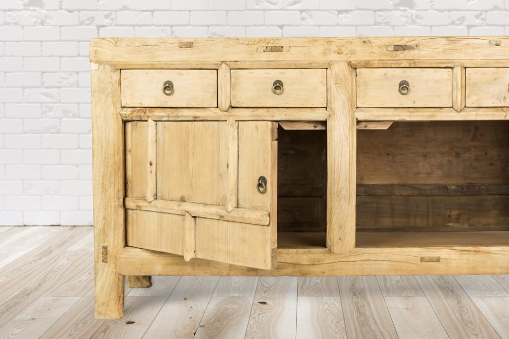 PureHaven Kommode 156x40x81 cm im Vintage Style massive Kommode aus Kiefer-Altholz handgefertigt stilvolles Design standsicher und stabil