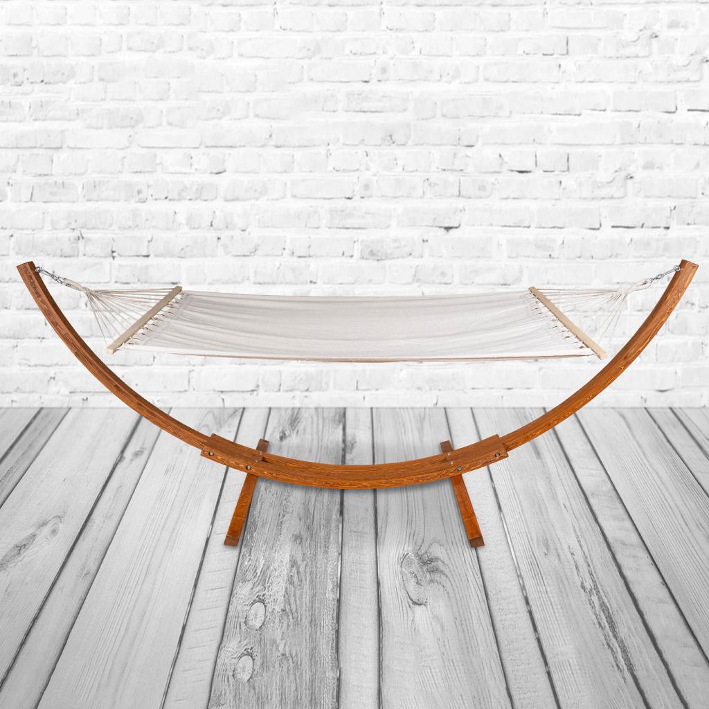 PureHaven Hängematte 316x120x120cm Massivholz Baumwolle Garten Relaxliege Outdoor Holz-Gestell Lärche geölt Naturfaser bis 130kg belastbar