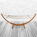 PureHaven Hängematte 316x120x120cm Massivholz Baumwolle Garten Relaxliege Outdoor Holz-Gestell Lärche geölt Naturfaser bis 130kg belastbar