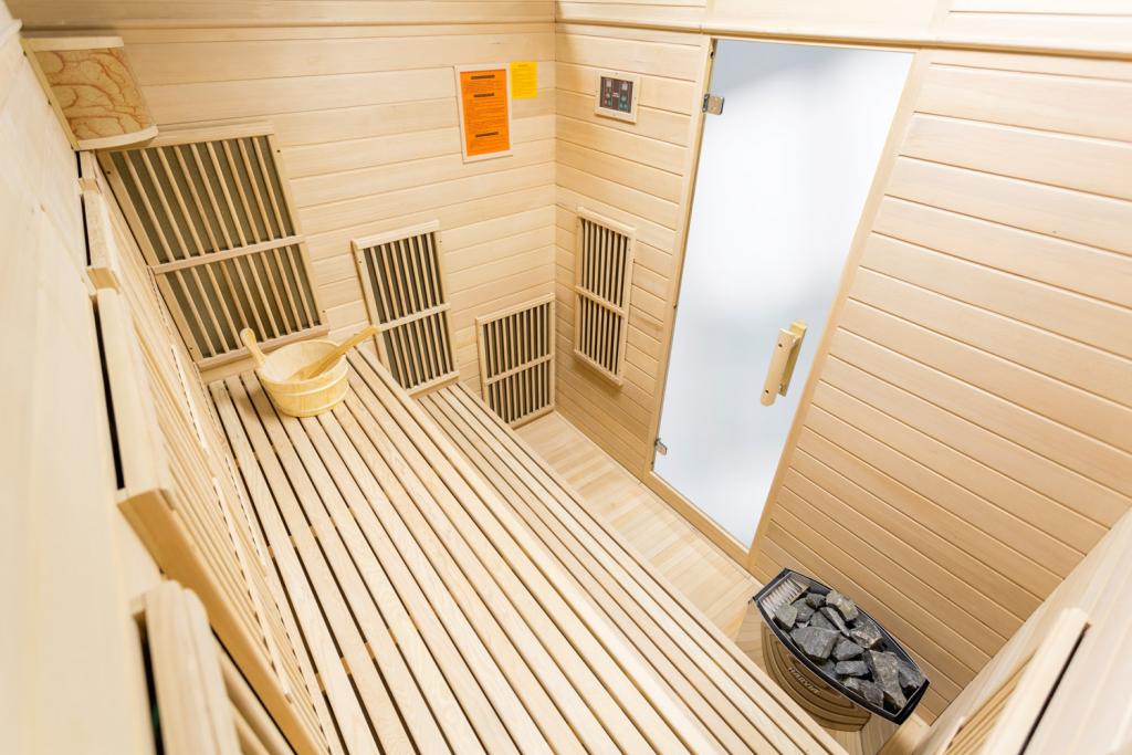 PureHaven Infrarotsauna 160x210x200 cm für 6 Personen Saunaofen aus kanadisches Hemlock-Tannenholz Thermometer Schöpfkelle Saunasteine