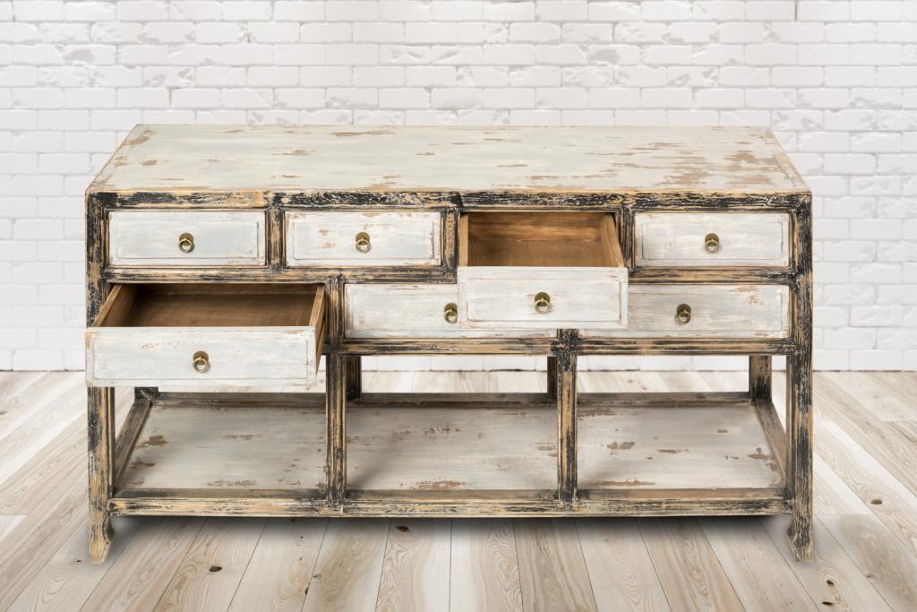 PureHaven Sideboard 154x42x85 cm Vintage Style Unikat aus Vollholz handgefertigt stilvolles Design standsicher und stabil