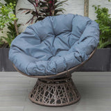 PureHaven Lounge Sessel 92x80x80,5 cm aus Rattan Rundkissen drehbar 360 Grad pflegeleicht elegantes Design verstellbare Kunststofffüßchen Braun/Blau