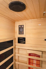 PureHaven Infrarotkabine 120x105x190 cm aus kanadischem Hemlock-Holz Bluetooth-Soundsystem Timer Lichttherapie in 4 Farben digitale Steuerung
