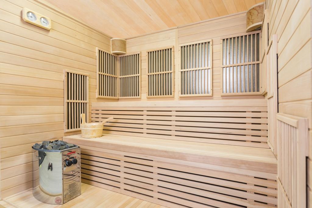 PureHaven Infrarotsauna 160x210x200 cm für 6 Personen Saunaofen aus kanadisches Hemlock-Tannenholz Thermometer Schöpfkelle Saunasteine