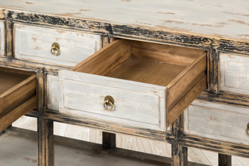 PureHaven Sideboard 154x42x85 cm Vintage Style Unikat aus Vollholz handgefertigt stilvolles Design standsicher und stabil