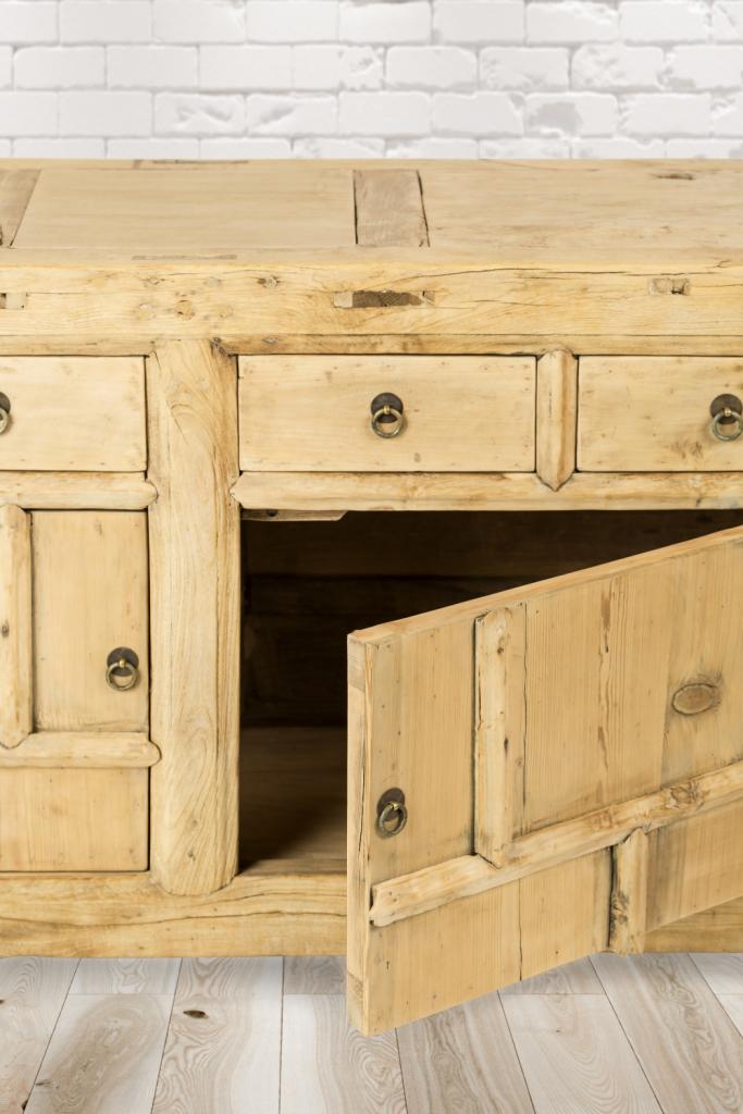 PureHaven Kommode 156x40x81 cm im Vintage Style massive Kommode aus Kiefer-Altholz handgefertigt stilvolles Design standsicher und stabil
