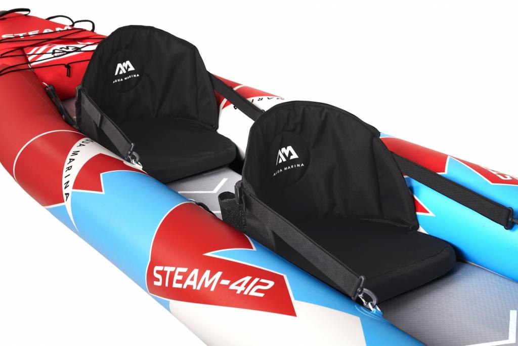 Aqua Marina Kajak 412x83 cm für 2 Personen mit Luftsitz verstellbarer Lehne Transporttasche Reparaturset und Handpumpe strapazierfähig Blau/Weiß/Rot
