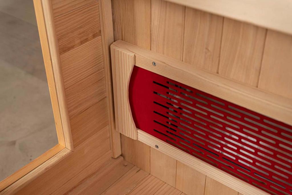 PureHaven Infrarotkabine 90x90x190 cm aus Pacific Coast Hemlock-Holz Bluetooth-Soundsystem Timer Lichttherapie in 4 Farben digitale Steuerung