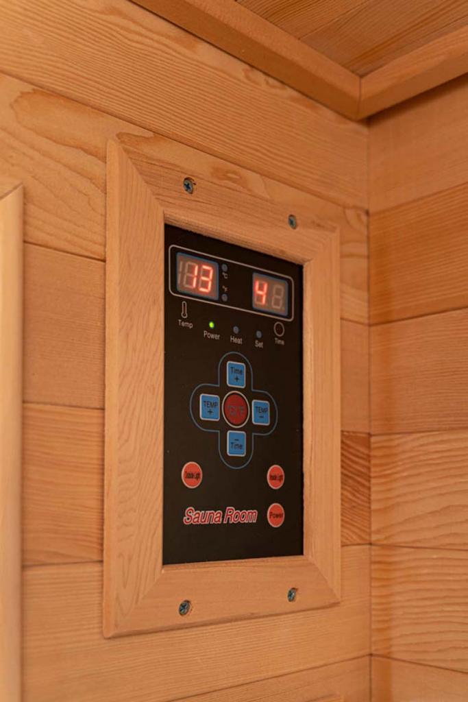 PureHaven Infrarotkabine 90x90x190 cm aus Pacific Coast Hemlock-Holz Bluetooth-Soundsystem Timer Lichttherapie in 4 Farben digitale Steuerung