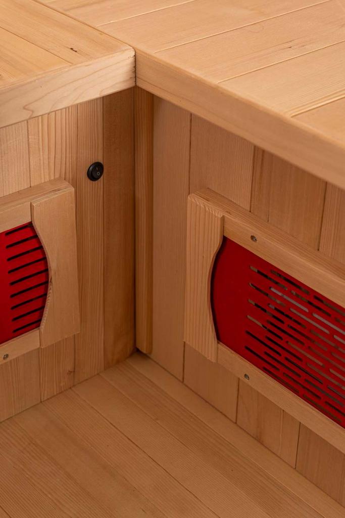 PureHaven Infrarotkabine 150x150x60x120x60 cm aus kanadischem Hemlock-Holz Bluetooth-Soundsystem Lichttherapie in 4 Farben digitale Steuerung