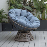 PureHaven Lounge Sessel 92x80x80,5 cm aus Rattan Rundkissen drehbar 360 Grad pflegeleicht elegantes Design verstellbare Kunststofffüßchen Braun/Blau