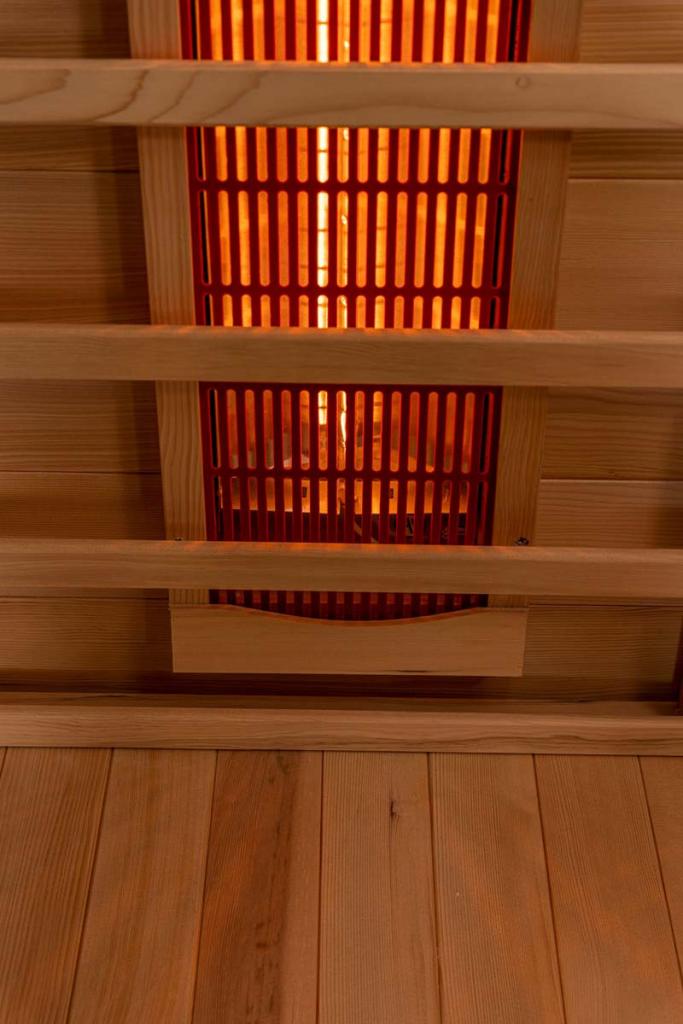 PureHaven Infrarotkabine 120x105x190 cm aus kanadischem Hemlock-Holz Bluetooth-Soundsystem Timer Lichttherapie in 4 Farben digitale Steuerung