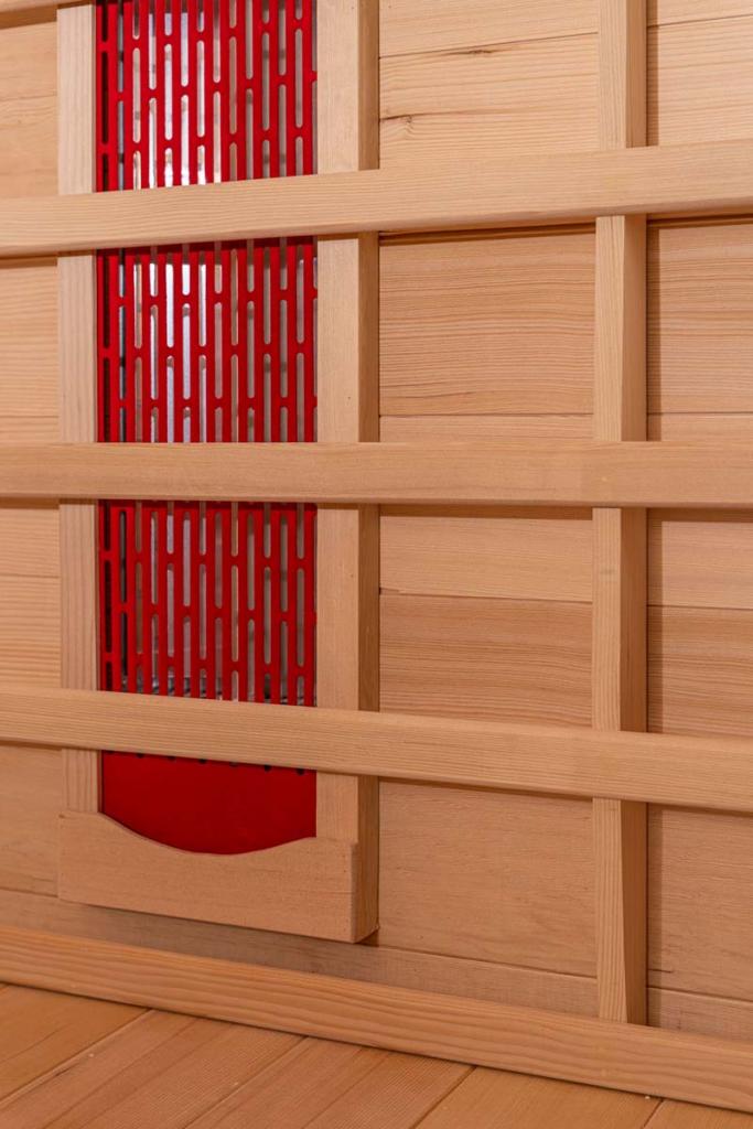 PureHaven Infrarotkabine 150x150x60x120x60 cm aus kanadischem Hemlock-Holz Bluetooth-Soundsystem Lichttherapie in 4 Farben digitale Steuerung