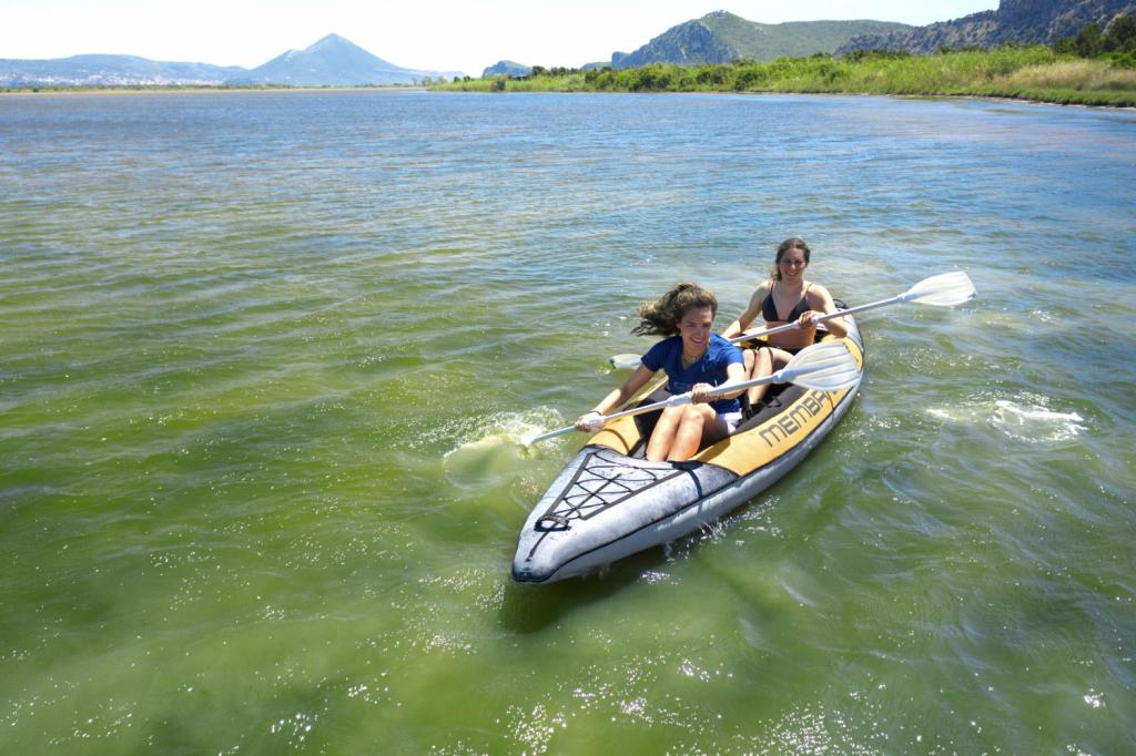Aqua Marina Kajak 330x90 cm für 1 Person mit Luftsitz verstellbarer Lehne Transporttasche Reparaturset und Handpumpe strapazierfähig Orange/Anthrazit