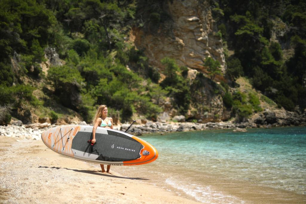 Aqua Marina All-Around SUP Board 340x84cm Reißverschlussrucksack Double Action-Pumpe LIQUID AIR Paddel Einschub-Mittelfinne Sicherheitsleine Orange