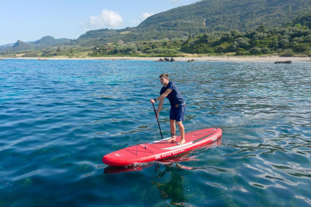 Aqua Marina All-Around SUP Board 366x84 cm mit Reißverschlussrucksack Double Action-Pumpe LIQUID AIR Paddel Einschub-Mittelfinne Sicherheitsleine Rot