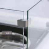 PureHaven Feuerschale Aluminiumrahmen gehärtetes Glas weiße Tischplatte Wetter- & Rostbeständigkeit inkl. Windschutz Glasperlen & Abdeckung
