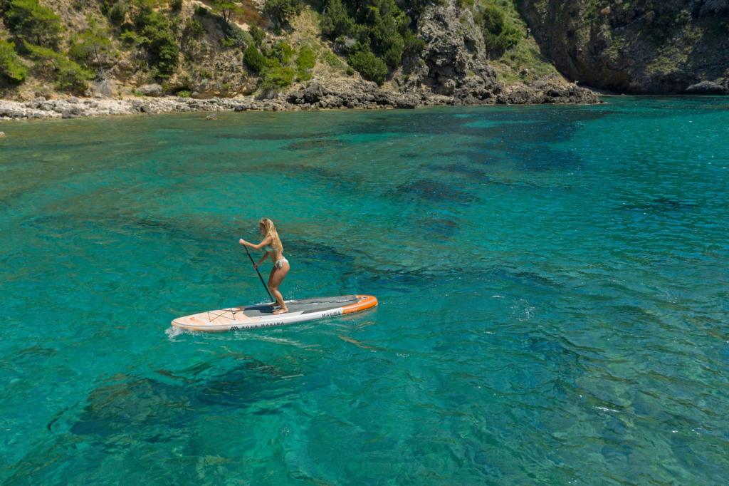 Aqua Marina All-Around SUP Board 340x84cm Reißverschlussrucksack Double Action-Pumpe LIQUID AIR Paddel Einschub-Mittelfinne Sicherheitsleine Orange