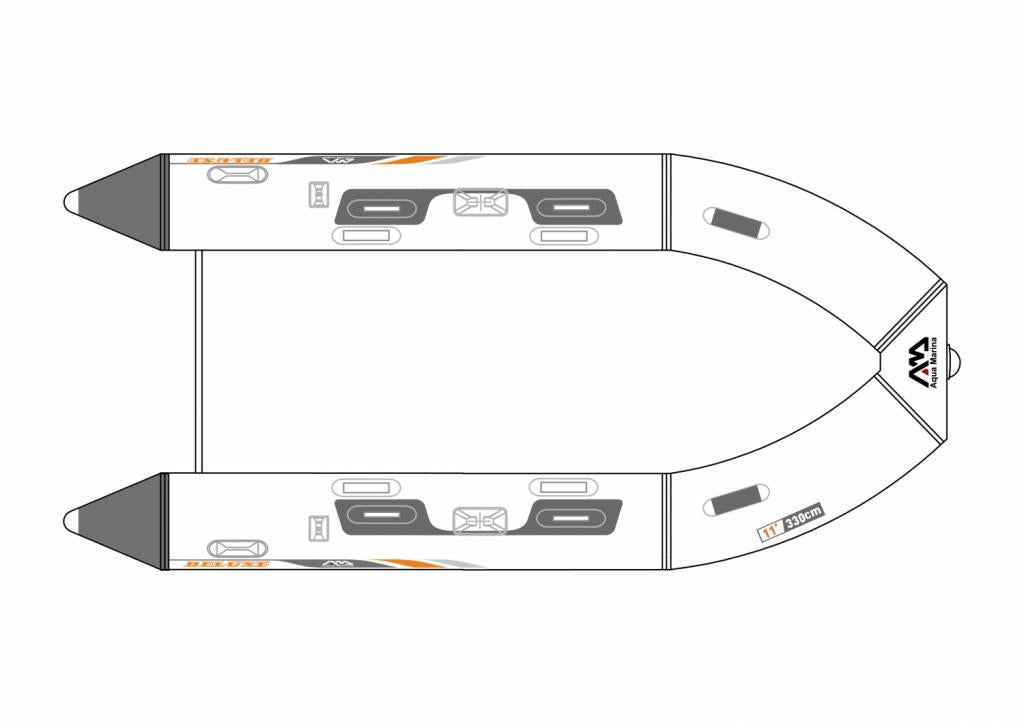 Aqua Marina Schlauchboot 5 Personen 330x153 cm mit Hochdruck-PVC-Gewebe Handpumpe Sitzbank Transporttasche Holzboden Paddel bis 15 PS Weiß